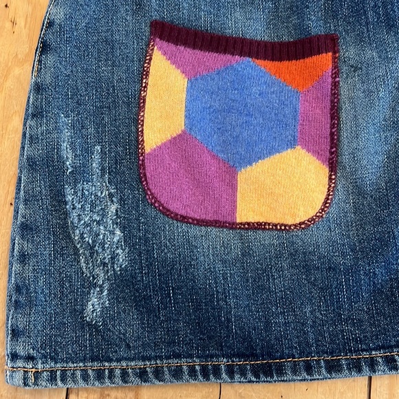 Dolce & Gabbana Distressed Denim Mini Skirt Colorful Sweater Knit Patches 90s - Picture 5 of 15